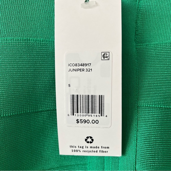 Herve Leger Women's Deep V Green Juniper Strappy Icon Dress Size S NWT - Picture 6 of 6